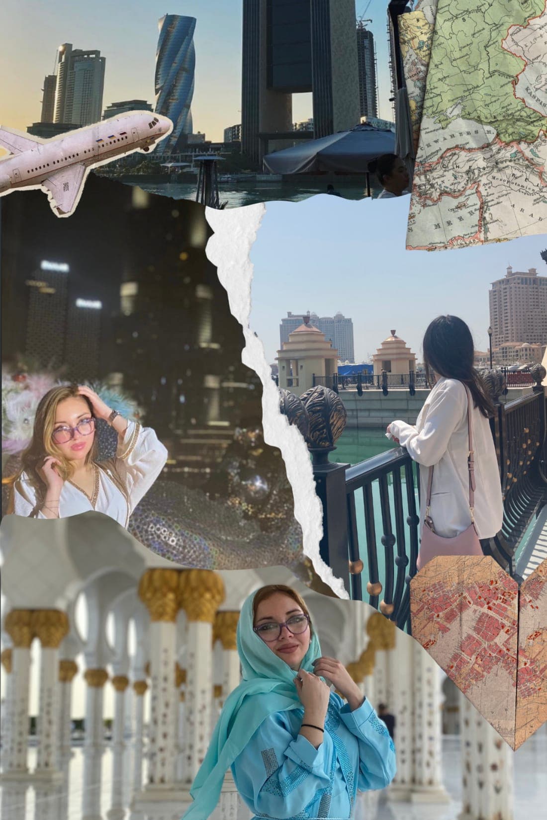 Collage de fotos de Desirée en Qatar, Dubái y Bahréin
